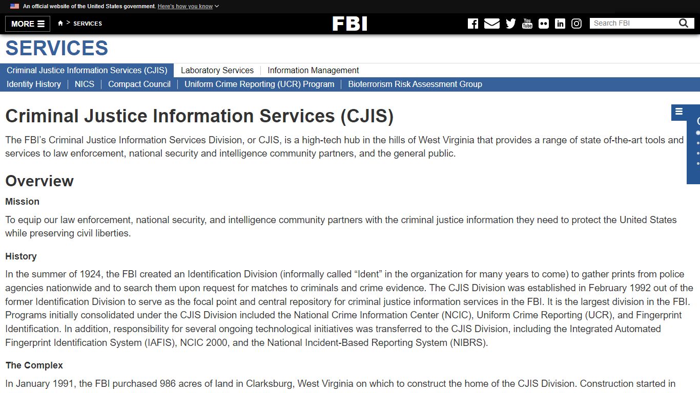 Criminal Justice Information Services (CJIS) — FBI